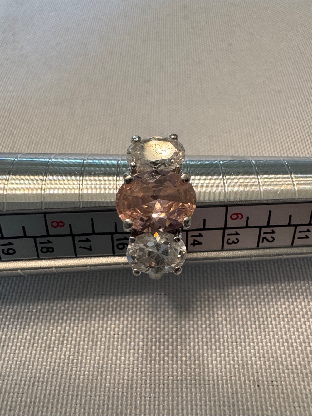 Three-Stone Pink and Clear Crystal Ring - Women Jewelry Sterling 925